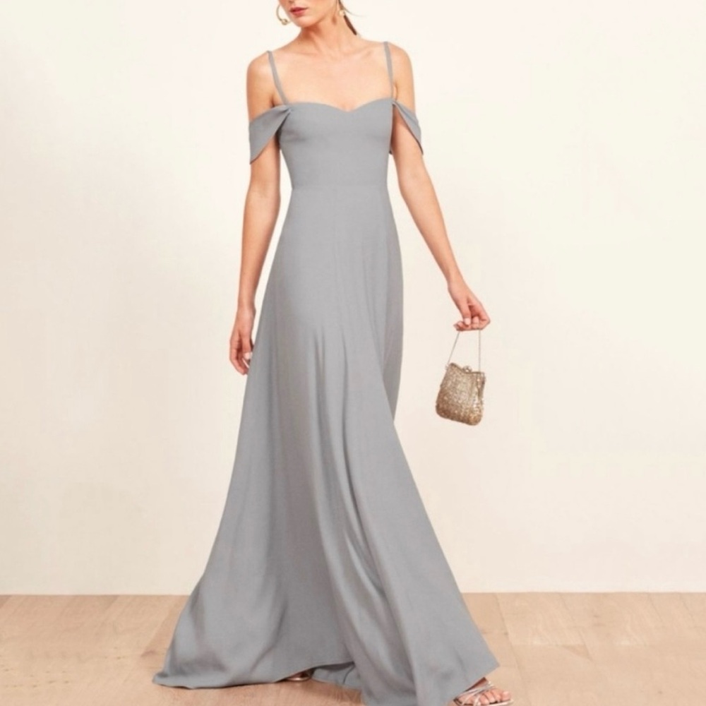 Reformation Poppy Maxi Dress Fog Grey bridesmaid dress